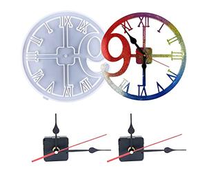 Woohome Moldes de silicona para reloj, moldes de reloj redondo para resina con manecillas de reloj, números árabes para reloj de bricolaje, molde de silicona para reloj de bricolaje, resina epoxi DIY