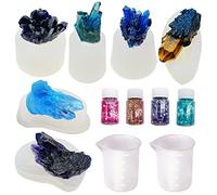 Woohome Moldes Silicona Resina, 12 Pz Silicona Moldes de Joyería Incluyendo 6 Pz Silicona Epoxi Moldes Resina de Cristal y Brillantinas en Polvo de Colores para Hacer Joyas para Resina