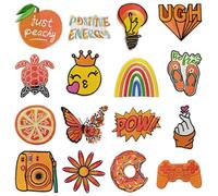 Woohome Parches de Ropa Patch Sticker, 16 Pz Parche Termoadhesivo, Naranja Parche de Hierro en Parches para Ropa, Mochila, Gorras, Repara El Palo de Agujero