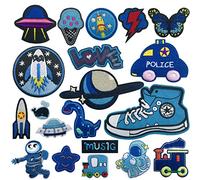 Woohome Parches de Ropa Patch Sticker, 20 Pz Parche Termoadhesivo, Estilo Surtido Azul Parche de Hierro en Parches para Ropa, Mochila, Gorras