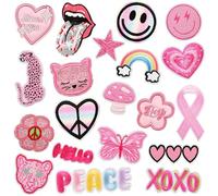 Woohome Parches de Ropa Patch Sticker, 20 Pz Parche Termoadhesivo, Rosa Parche de Hierro en Parches para Ropa, Mochila, Gorras, Repara El Palo de Agujero