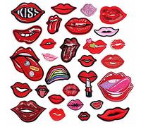 Woohome Parches de Ropa Patch Sticker, 29 Pz Parche Termoadhesivo, Labios Parche de Hierro en Parches para Ropa, Mochila, Gorras, Repara El Palo de Agujero