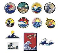 Woohome Patch Sticker, 12 Pz Ola Puesta de Sol Parche Termoadhesivo Parche de Hierro en Patches para Mochila, Gorras, Ropa