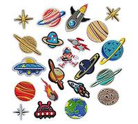 Woohome Patch Sticker, 21 Pz Parche Termoadhesivo, Sistema Solar Astronauta Espacio Planetas Parche de Hierro en Parches para Ropa, Mochila, Gorras, Repara El Palo de Agujero