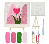 Woohome Punch Needle Kit, Kit de Arranque Punch Needle para Adultos Iniciantes con Tela de Aguja de Punzón, Aro, Hilos, Aguja de Punzón para Principiantes (Rosa y Tulipanes)