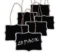 Woohome Signos de Mini Pizarra, 20 Pz Pizarra de Madera con Cuerda Cáñamo, Pizarra de Mensajes Borrable de Madera Doble Cara para Fiesta, Boda, Acción de Gracias, Pascua