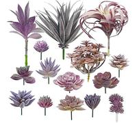 Woohome Suculentas Plantas Artificiales, 15 Pz Morado Suculentas Artificiales Plantas Decorativas Artificiales Surtidas Suculentas para Hogar, Jardín, Interior