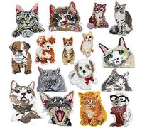 Woohome Súper Lindo Gato y Perro Parche de Ropa, 16 Pz Patch Sticker, Parches Ropa Termoadhesivos Gato Bufandas para Ropa, Mochila, Gorras, Repara El Palo de Agujero