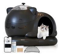 WOOHULOO Arenero Gatos Autolimpiable 24 Sensores, Extra Grande 80L, para Gatos Grandes y Múltiples, Control Dual de Olores, Diseño de Entrada Baja,Control por App (Negro)