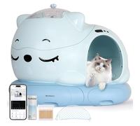 WOOHULOO Arenero Gatos Autolimpiable 24 Sensores, Extra Grande 80L, para Gatos Grandes y Múltiples, Control Dual de Olores, Diseño de Entrada Baja,Control por App (Azul)