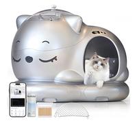 WOOHULOO Arenero Gatos Autolimpiable 24 Sensores, Extra Grande 80L, para Gatos Grandes y Múltiples, Control Dual de Olores, Diseño de Entrada Baja,Control por App (Plata)