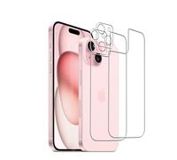 Wookfiss Espalda Protector de Pantalla para iPhone 15, 2 Piezas Back Cristal Templado con 2 Piezas Protector de Lente de Cámara, 9H Dureza, Anti-Arañazos, HD Vidrio Templado para iPhone15