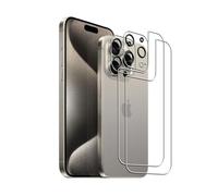 Wookfiss Espalda Protector de Pantalla para iPhone 15 Pro, 2 Piezas Back Cristal Templado con 2 Piezas Protector de Lente de Cámara, 9H Dureza, HD Vidrio Templado Compatible con iPhone15 Pro