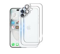Wookfiss Espalda Protector de Pantalla para iPhone 16 Plus, 2 Piezas Back Cristal Templado con 2 Piezas Protector de Lente de Cámara, 9H Dureza Vidrio Templado Compatible con iPhone16 Plus