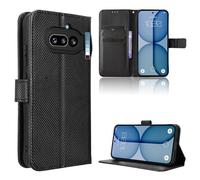 Wookfiss Funda de Fibra con Flip para Nothing Phone 4a con Bloqueo RFID, [Cierre Magnético Case], [Ranura Tarjeta], [Función Soporte]-Negro
