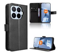 Wookfiss Funda de Fibra con Flip para Xiaomi 17T 5G con Bloqueo RFID, [Cierre Magnético Case], [Ranura Tarjeta], [Función Soporte]-Negro