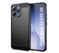Wookfiss Funda para OPPO Reno 15 F/15F/15 FS 5G, TPU Suave + Fibra de Carbono Flexible Carcasa, [Protección Militar] Anti-Raspaduras, Antideslizante Bumper Case, Negro