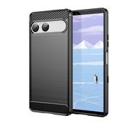 Wookfiss Funda para Sony Xperia 10 VII, TPU Suave + Fibra de Carbono Flexible Carcasa, [Protección Militar] Anti-Raspaduras, Antideslizante Bumper Case, Negro