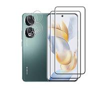 Wookfiss Protector de Pantalla para Honor 90 5G, 2 Piezas 3D Cristal Templado + 2 Protector de Lente Cámara, Alta Definicion 9H Dureza Anti-rasguños Cristal Templado Vidrio Templado