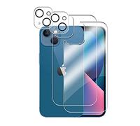 Wookfiss Protector de Pantalla para iphone 13 Protector de Pantalla Trasera de Vidrio (2) + Cámara Protector(2), Cobertura Completa Anti-Huellas Reemplazo de Carcasa para iphone 13