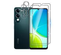 Wookfiss Protector de Pantalla para ViVO Y04 4G/ VIVO Y29s, 2 Piezas Cristal Templado + 2 Piezas Protector de Lente de Cámara, 9H Dureza Ultra Resistente Sin Burbujas Vidrio Templado