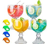 wookgreat Schooner - Juego de 4 vasos de cerveza de 21.5 onzas, vasos de margarita extra grandes con 4 clips de color, copas de cóctel de camarones, vasos de tallo grande con fondo grueso, cristalería