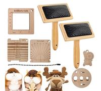 Wool Carder - Fiber Craft Tools, Felting Brush Kit, Hand Blending Accessories | Professional Needle Wool Comb, Wooden Handle Carding Equipment, DIY Wools Crafting Set for Hobby Felting, Textile Fiber