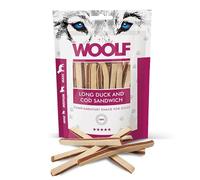 Woolf Snacks de Pato y Bacalao para Perro 100g. Chuches y premios Naturales para Perro en Forma de Tiras de Sandwich
