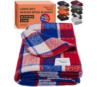 Woolly Mammoth Woolen Company Edición Limitada Granja Freedom Collection Manta de Lana 66" x 90" Rojo/Azul Marino/Crema de la Tela Escocesa