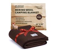 Woolly Mammoth Woolen Company Manta de lana merina, 66 x 90 pulgadas, sarga moderna marrón, 4 libras, manta transpirable y pesada para exteriores, para camping, senderismo y rollo de cama