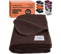 Woolly Mammoth Woolen Company Manta de lana merina, 66 x 90 pulgadas, sarga moderna marrón, 4 libras, manta transpirable y pesada para exteriores, para camping, senderismo y rollo de cama