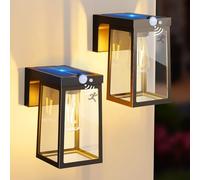 Woolmug Luz Solar Exterior Jardin, Apliques Exteriores Solares Con Sensor De Movimiento, 2 Modos Impermeable Aplique Pared Lampara Luces Solares para Valla Porche Patio, Blanco Cálido, 2 Paquete