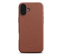 WOOLNUT Funda de piel para iPhone 16 Plus, marrón, piel escandinava de grano completo, compatible con MagSafe, lados delgados de TPU, forro de microfibra suave, bordes elevados para protección de