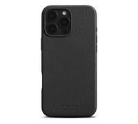 WOOLNUT Funda de piel para iPhone 16 Pro Max - Negro - Funda de piel de grano completo escandinavo compatible con MagSafe, diseño delgado con protección para cámara, pantalla y botones de aluminio
