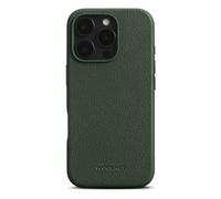 WOOLNUT Funda de piel para iPhone 16 Pro - Verde - Lujosa funda de piel de grano completo escandinavo compatible con MagSafe, diseño delgado con protección para cámara, pantalla y botones de aluminio