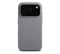 Woolnut Funda de piel para iPhone 17 Pro, gris, piel escandinava de grano completo, compatible con MagSafe, lados delgados de TPU, forro de microfibra suave, bordes elevados para protección de