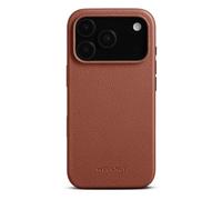 Woolnut Funda de piel para iPhone 17 Pro, marrón, piel escandinava de grano completo, compatible con MagSafe, lados delgados de TPU, forro de microfibra suave, bordes elevados para protección de