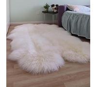 Woolous Alfombra Piel de Oveja Natural 180x120cm Grande, Alfombra de Piel de Cordero Auténtica, Lana Suave Extra Gruesa Estilo Shaggy para Salón, Dormitorio y Habitación Infantil (Marfil)