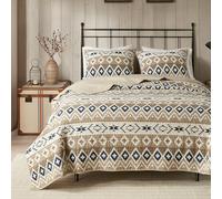 Woolrich Juego de edredón, Estilo cabaña invertido a Color sólido, algodón, Bronceado Tribal Montana, tamaño matrimonial/Queen