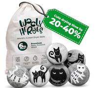 Wooly Heroes Pelotas de lana para secadora ecológicas, ecológicas, paquete de 6 unidades, XL, suavizante de tela reutilizable, con libro electrónico de lavandería natural gratuito (Kitty & Friends)
