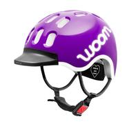 woom Kids - Casco de bicicleta infantil con visera para niños y niñas, 46-50 cm, talla XS, ajustable, protección contra impactos, color morado