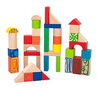 WOOMAX 40994 Piezas Madera construcción niños, Bloques construcción Madera, Juegos de construcción, +18 Meses, 50 Bloques
