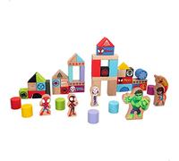 WOOMAX 48755 - Spidey y su superequipo, Bloques de construcción de madera para niños, Juego para construir castillos y murallas, Bloques de colores para jugar