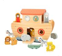 WOOMAX - Arca de Noé de Madera, Zookabee, Animales Juguete, Encajables bebé, Juego Encaje, Encajar Figuras, Juguetes niños 2 años, Juegos educativos, Motricidad Fina, Clasificador Formas, FSC (47579)