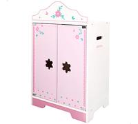WOOMAX Armario de Madera para Ropa de Muñecas, Armarios de Juguetes, Mide 34 x 23 x 55 cm, Color Rosa y Blanco con Flores, Perchas, +3 Años, 49345