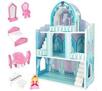 WOOMAX Casa de muñecas de madera, Castillos de princesas, Casitas de muñecas, 3 pisos, 9 piezas, 37x15x53,5 cm, Juguetes + 3 años (49314)