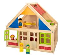 WOOMAX - Casitas de muñecas de Madera con Muebles, con 2 muñecos, 39,5x24,5x37x5 cm, 2 Plantas, casita Madera muñecas, Muebles Madera casa muñecas, +3 años (46477)