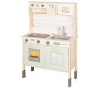 WOOMAX Cocina de Madera eléctrica, con luz y Sonido, Horno, Microondas, Fregadero, Armario y Accesorios, Cocinita de 70x30x100 cm, Juego simbólico e imaginación, Niños Desde 3 años (39073)