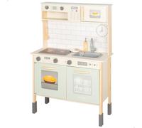 WOOMAX Cocina de Madera eléctrica, con luz y Sonido, Horno, Microondas, Fregadero, Armario y Accesorios, Cocinita de 70x30x100 cm, Juego simbólico e imaginación, Niños Desde 3 años (39073)
