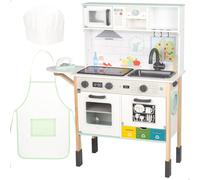 WOOMAX Cocinita de Madera, con luz y Sonido, Horno, Microondas, Fregadero, Plancha, Accesorios, Cocinita de 60x30x97 cm, Juego simbólico e imaginación, Niños Desde 3 años (39074)